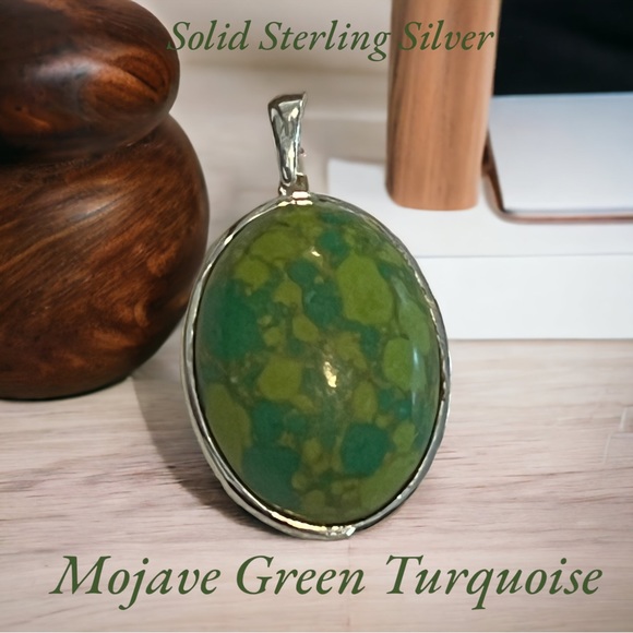 SS#7 Mojave Green Turquoise Pendant In Solid Sterling Silver NWOT - Picture 1 of 15